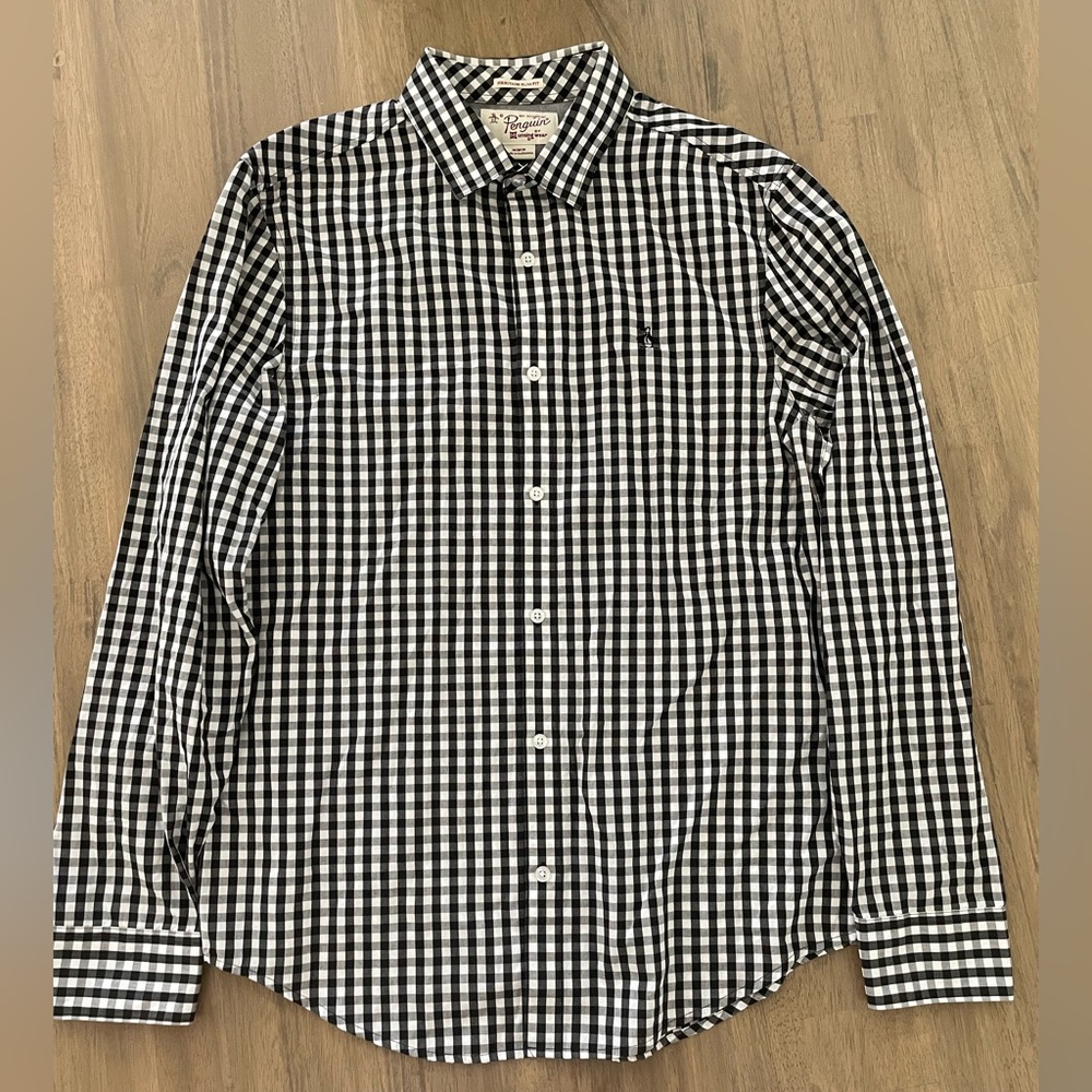 Mens Black Checkered Button Down